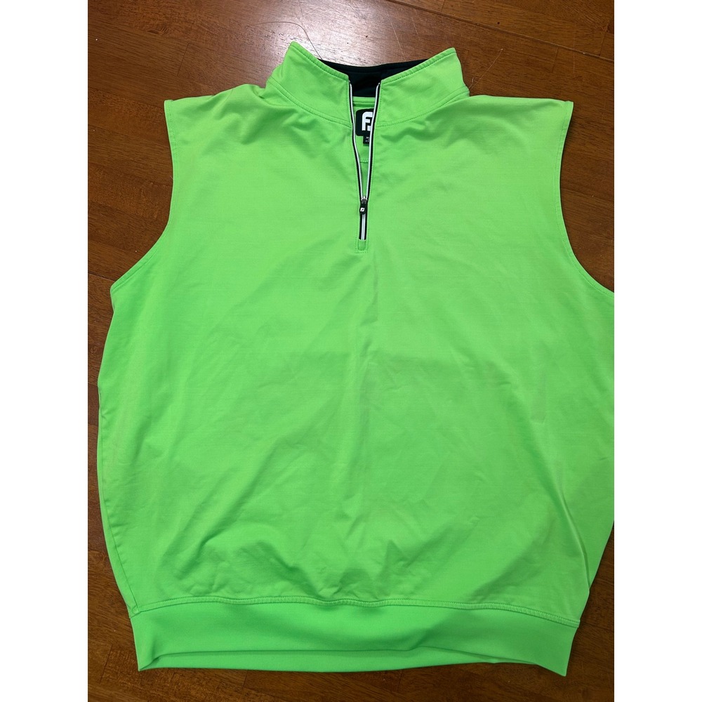 FootJoy Golf Vest Mens XL Lime Green Quarter Zip Sleeveless Pullover Mock Neck